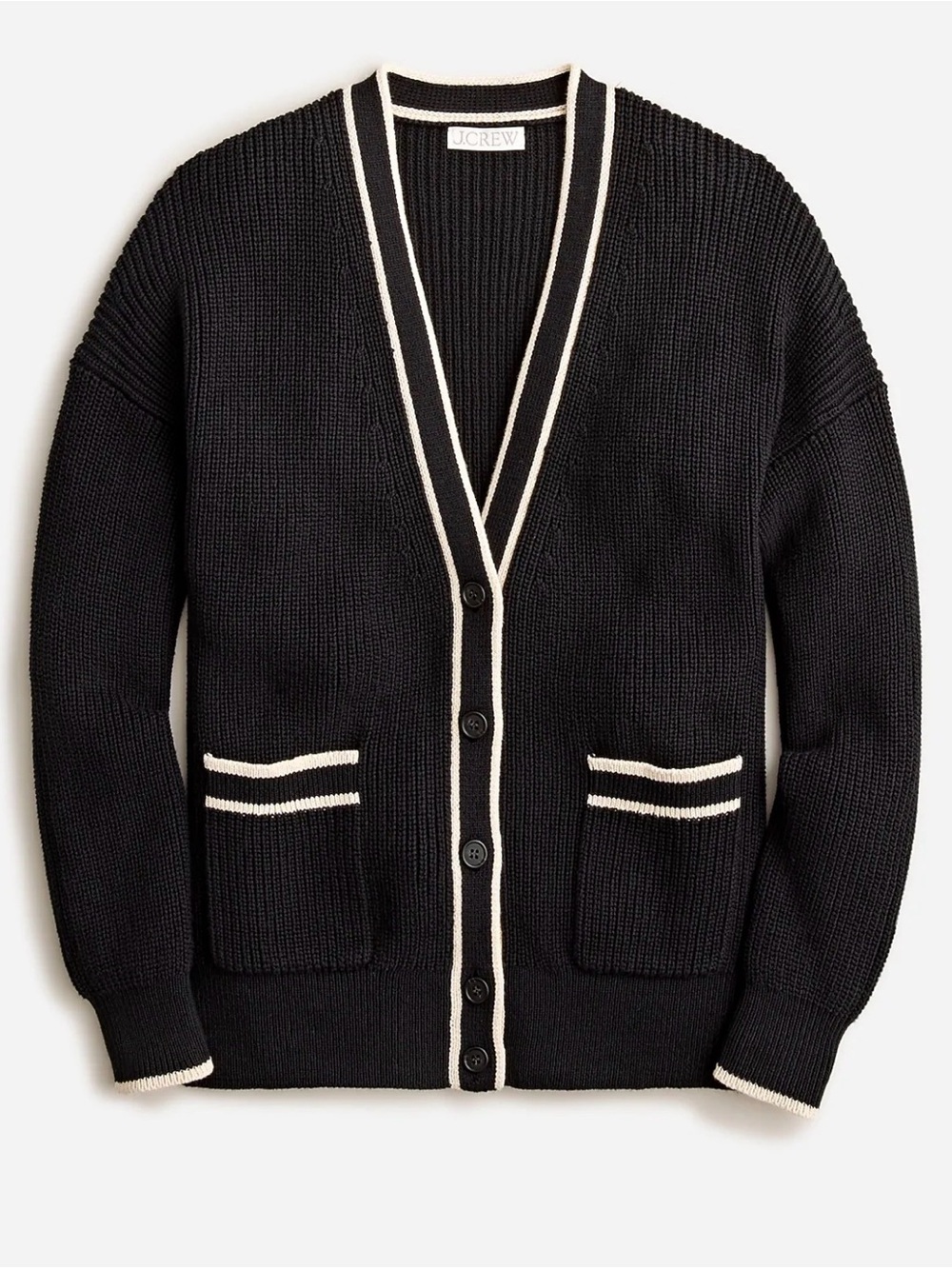 J. Crew Tipped Women’s Size S V-Neck Black Dusty Ivory Academia Cardigan